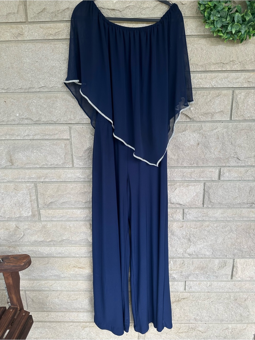 MSK Navy Wide Leg Jumpsuit with Sheer Overlay